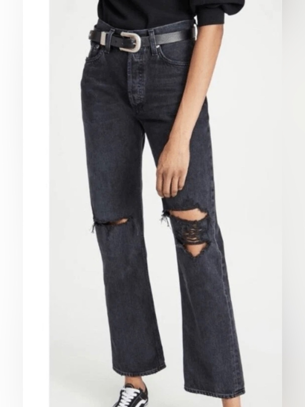 AGOLDE Black Distressed Straight-Leg Jeans